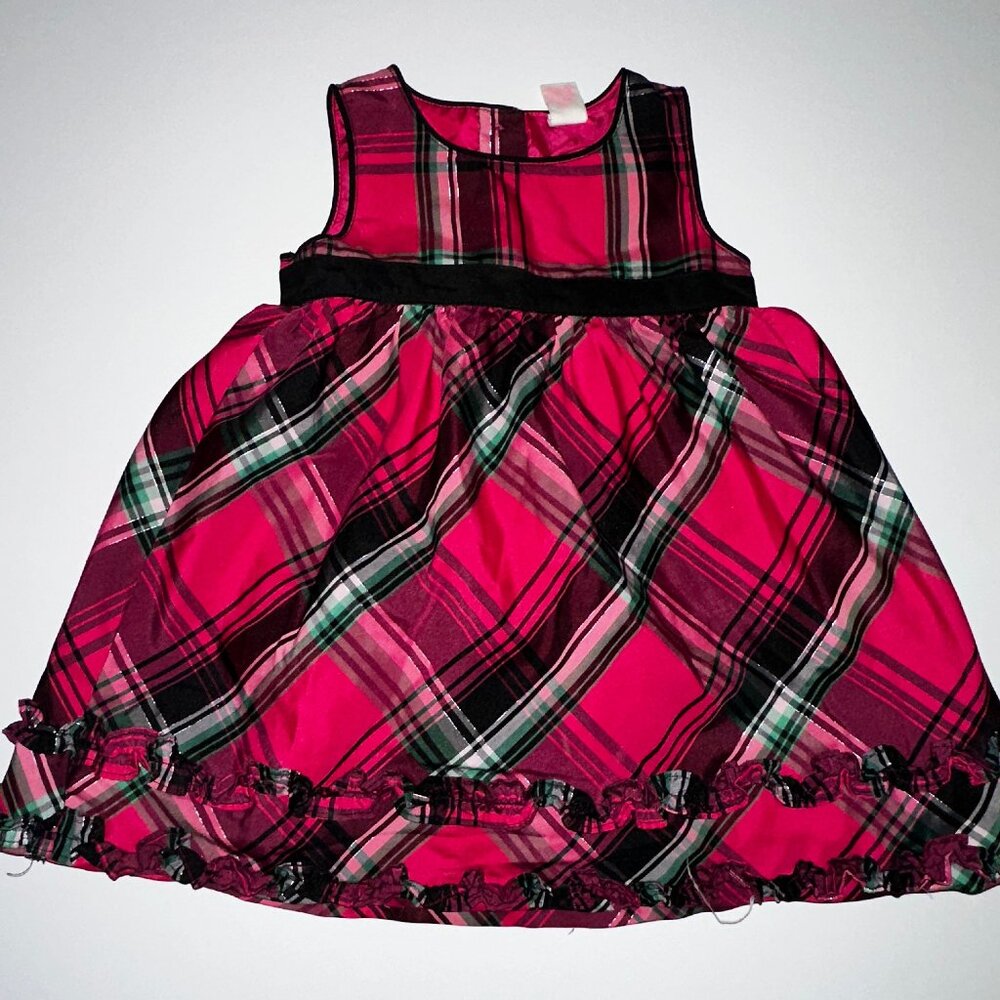 OshKosh Bgosh Pink Plaid Sleeveless Jumper Taffeta Dress Osh Kosh Size 12M VTG